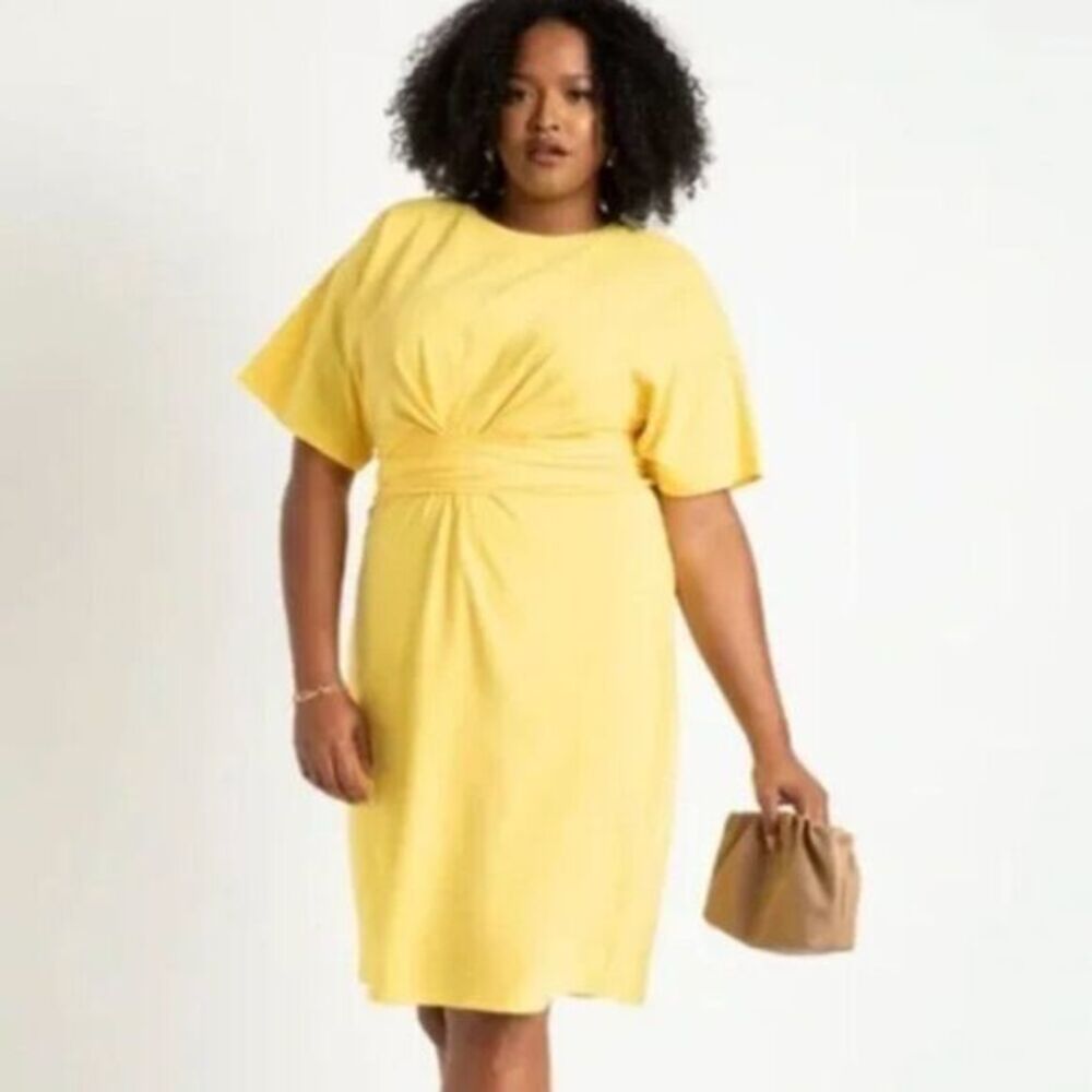 NEW Eloquii‎ yellow Cross Front Flutter Sleeve Dr… - image 1